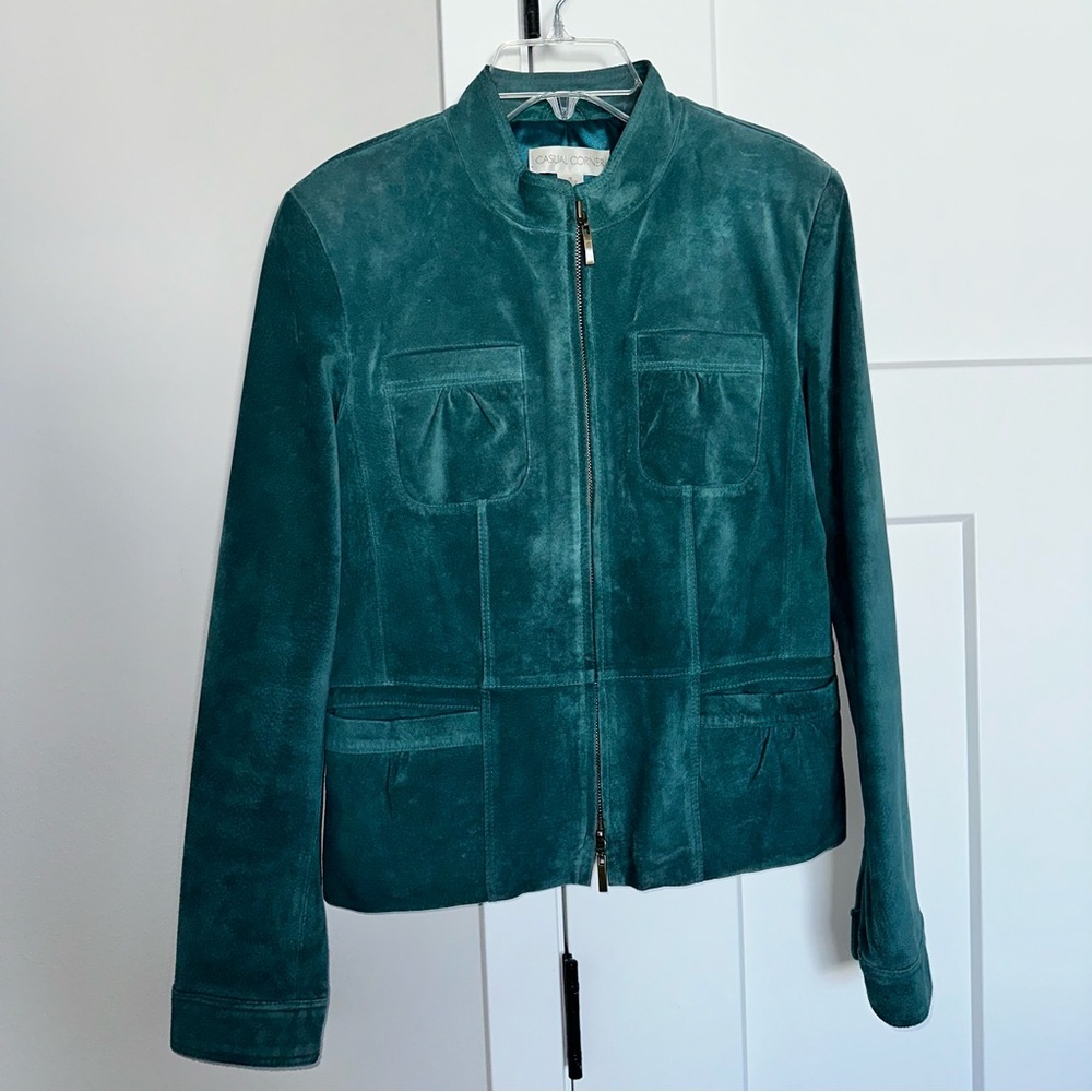 NWOT Casual Corner Teal Leather Suede Jacket size S